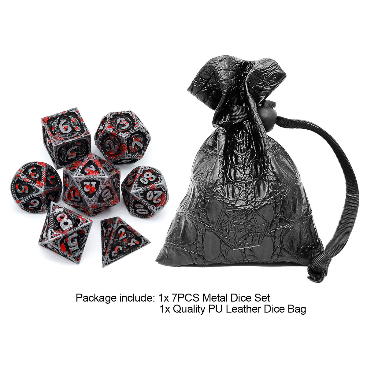 bloodstained metal dnd dice set dragon pattern