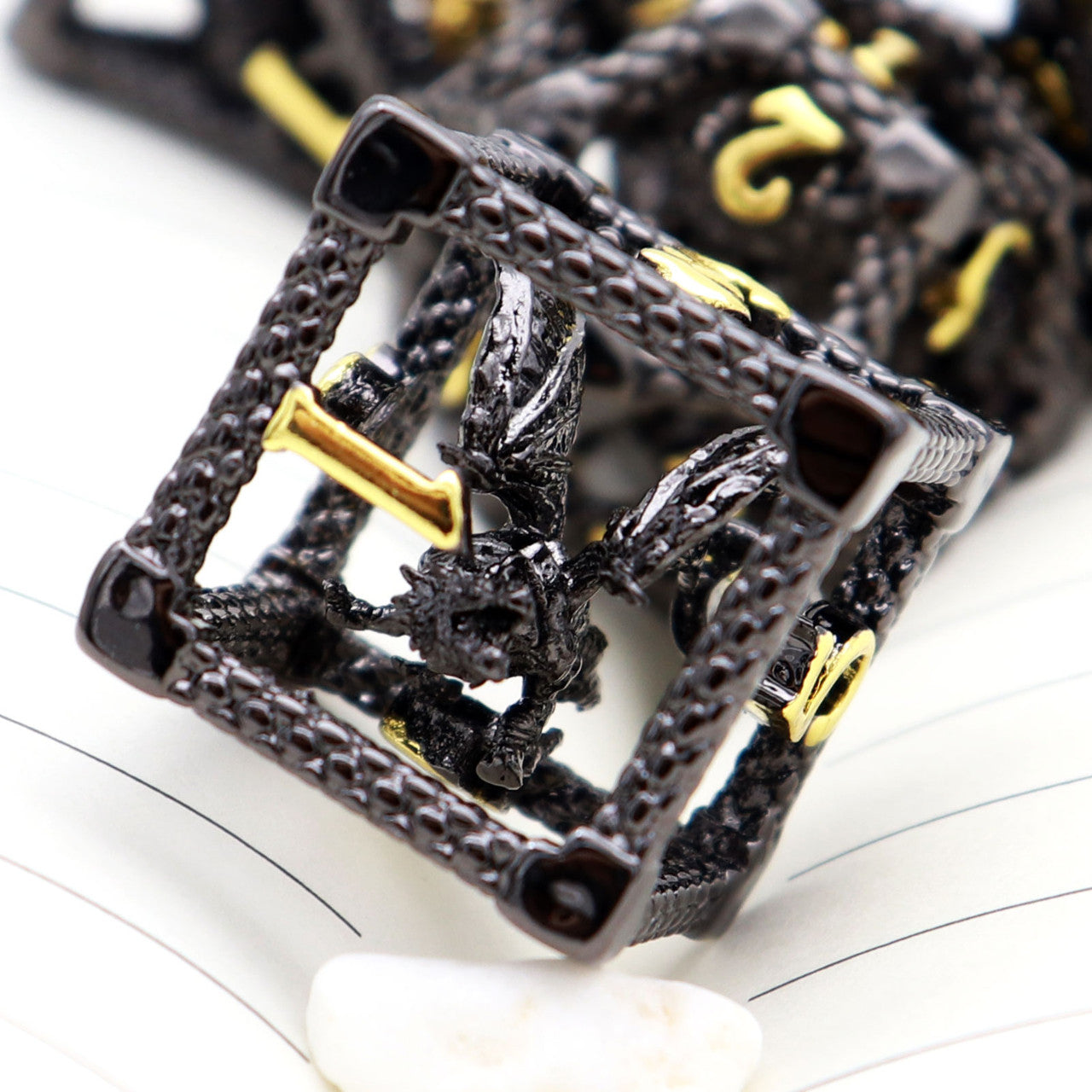 haxtec black gold hollow metal dnd dice set
