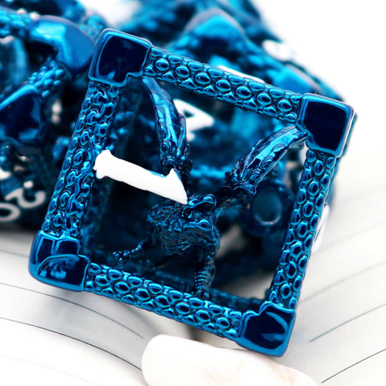 Haxtec Hollow Dragon Metal DND Dice Set With Leather Dice Bag for Dungoens and Dragons RPG Gift Blue Dragon