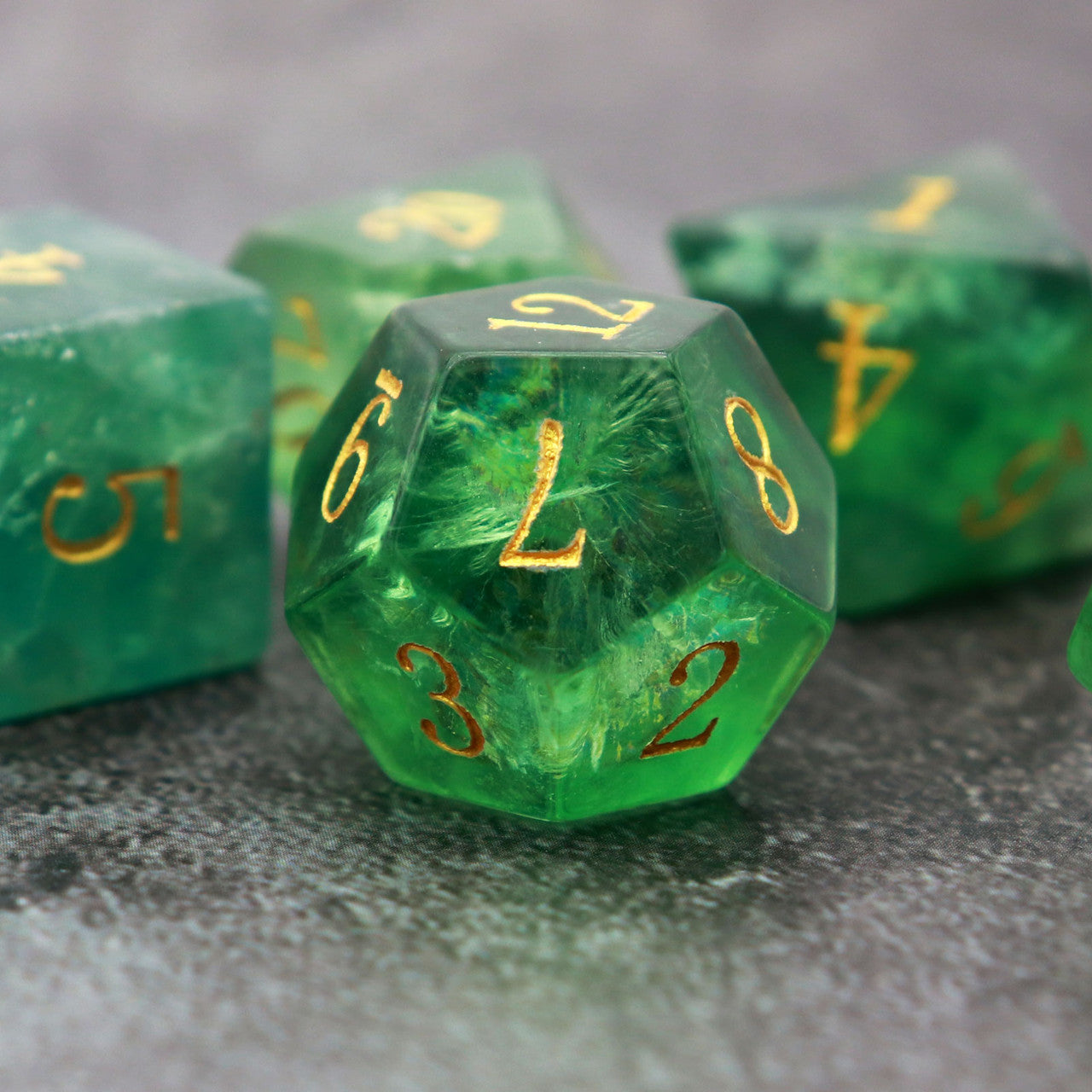 Green Fluorite Natural Gemstone DND Dice Set with Premium Dice Case