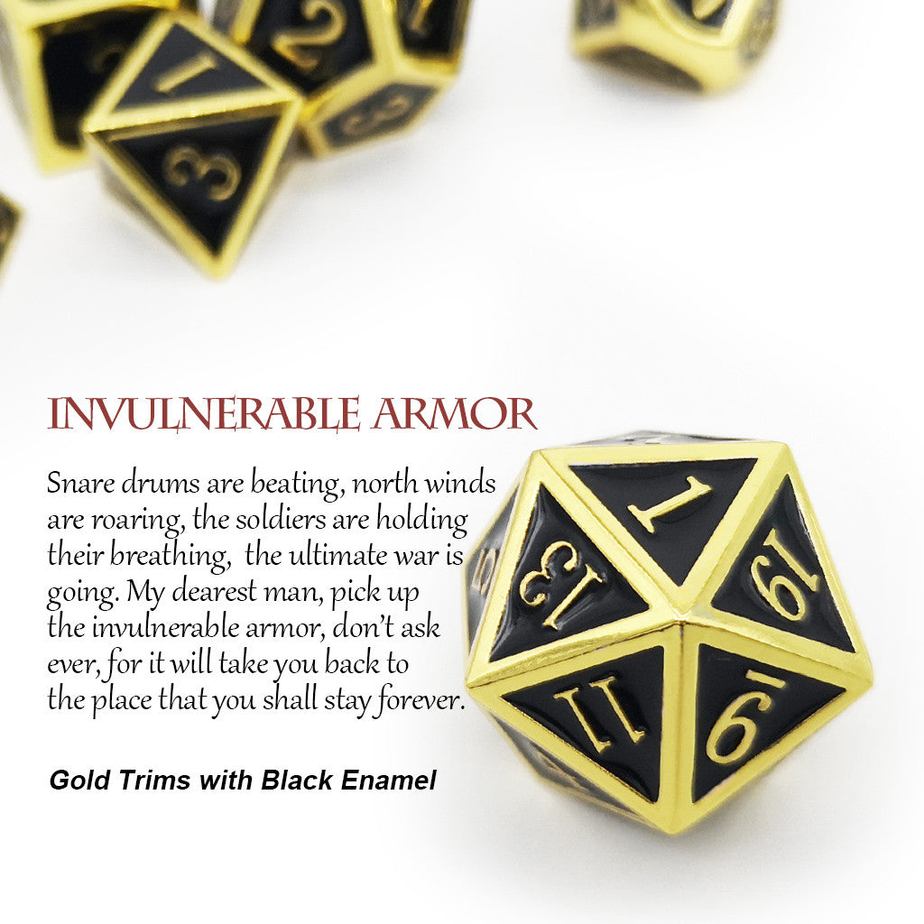 Metal dice set gold black details