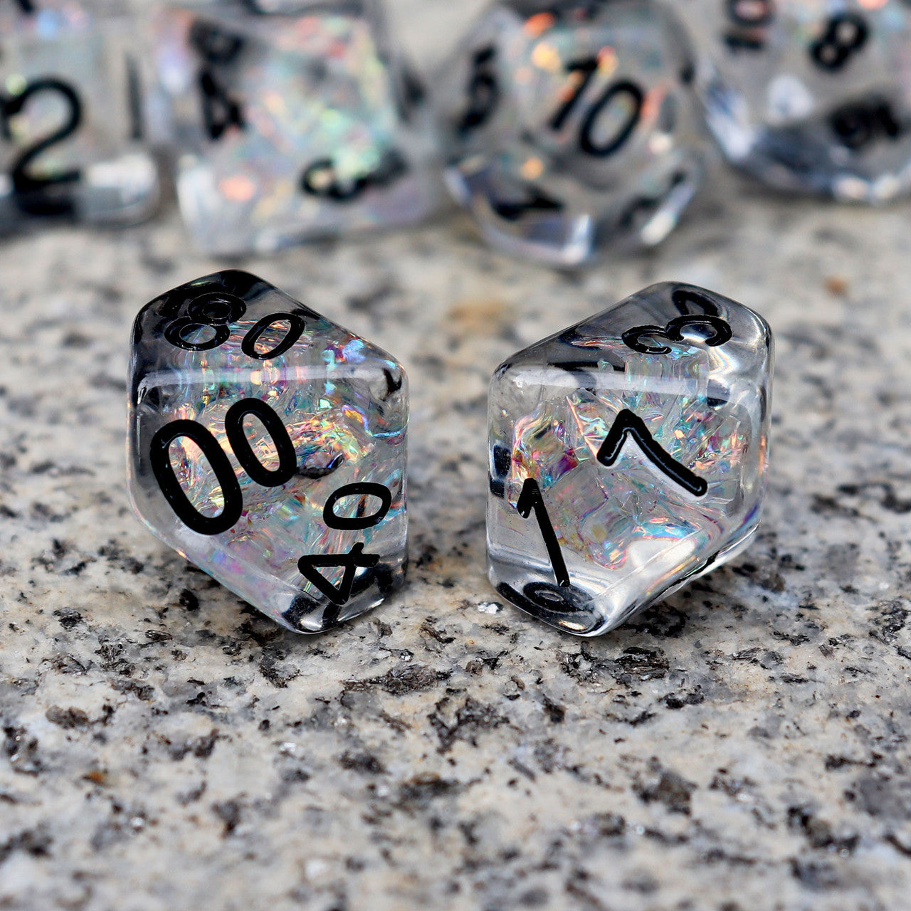 Iridescent dice, clear dice