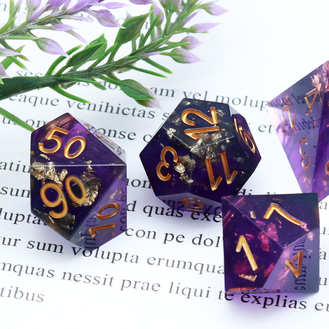 Haxtec Sharp Edge Resin Dice Set Purple Black Gold Foil War Series With Velvet Dice Vault-Purple Black War