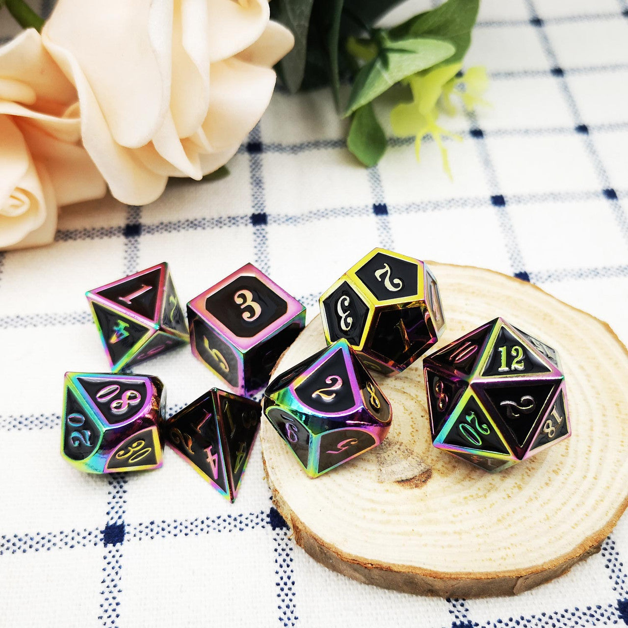 Rainbow Metal DND Dice-Black Rainbow