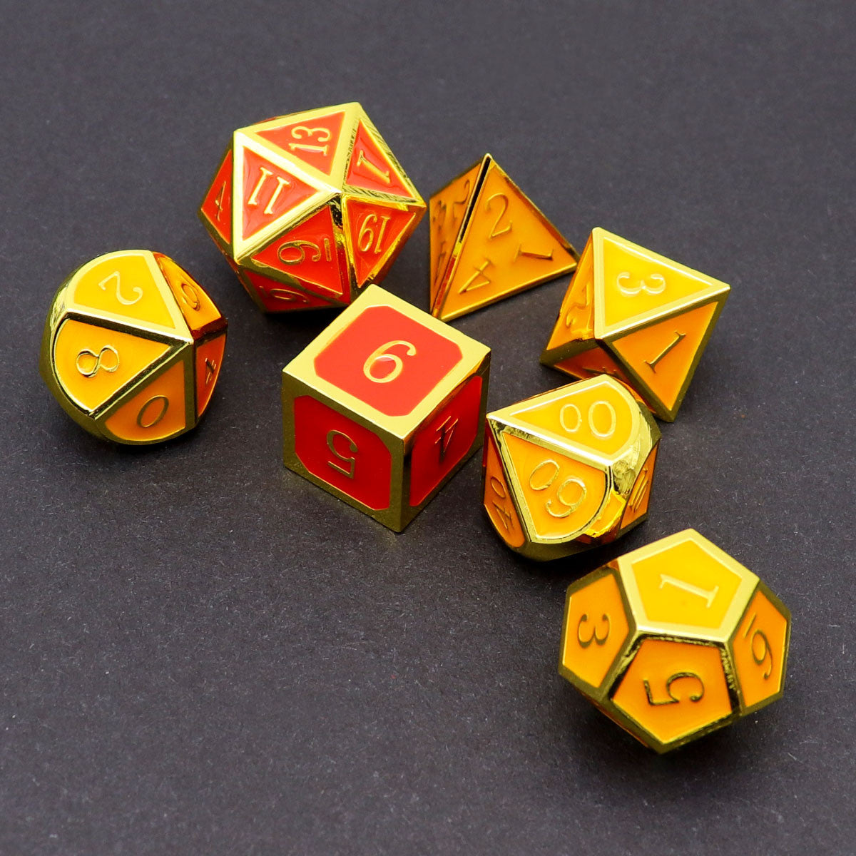 haxtec red yellow color changing metal dice set, metal dnd dice, rpg dice set