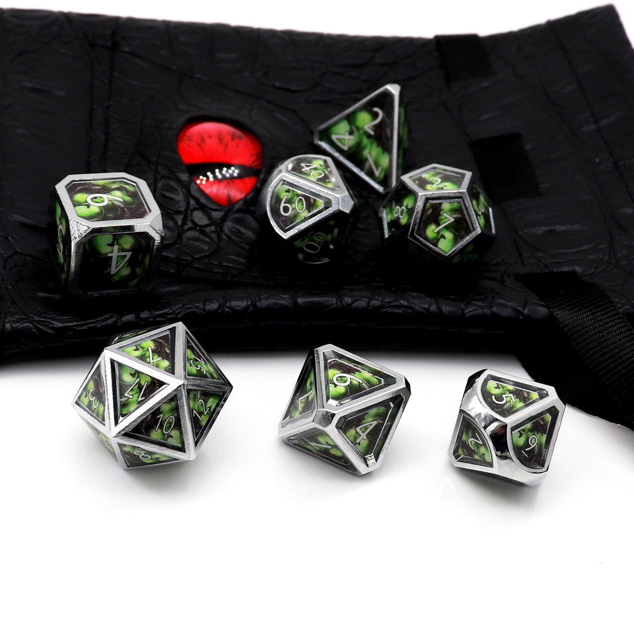 haxtec silver green metal dnd dice set spell real scene venom bolt snake poision dnd 5e