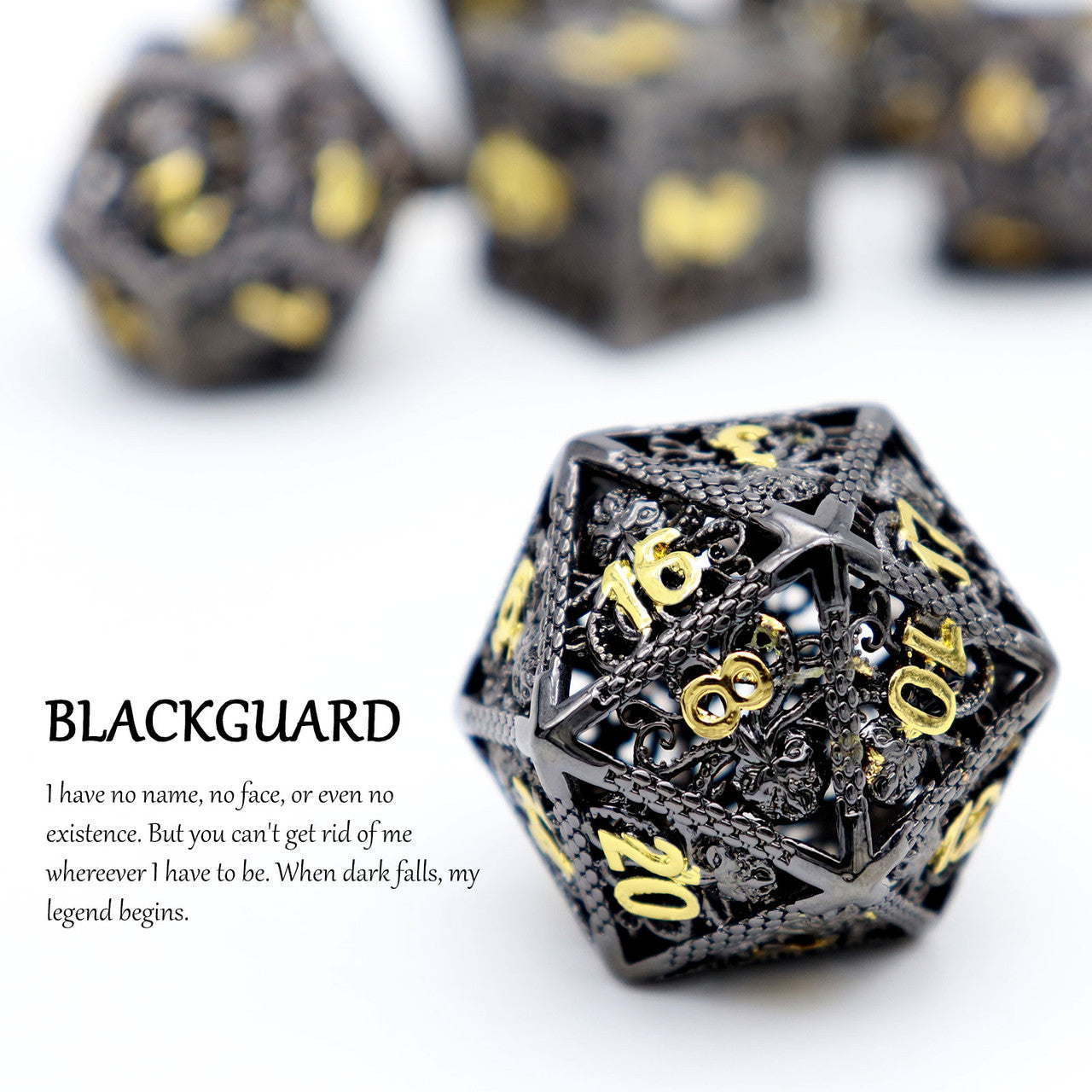 Haxtec Hollow Metal DND Dice Set Octopus Kraken Mind Flayer Dice-Black Gold Numbers