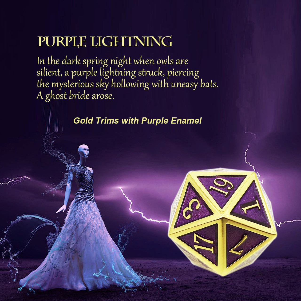 Metal dice set gold purple details