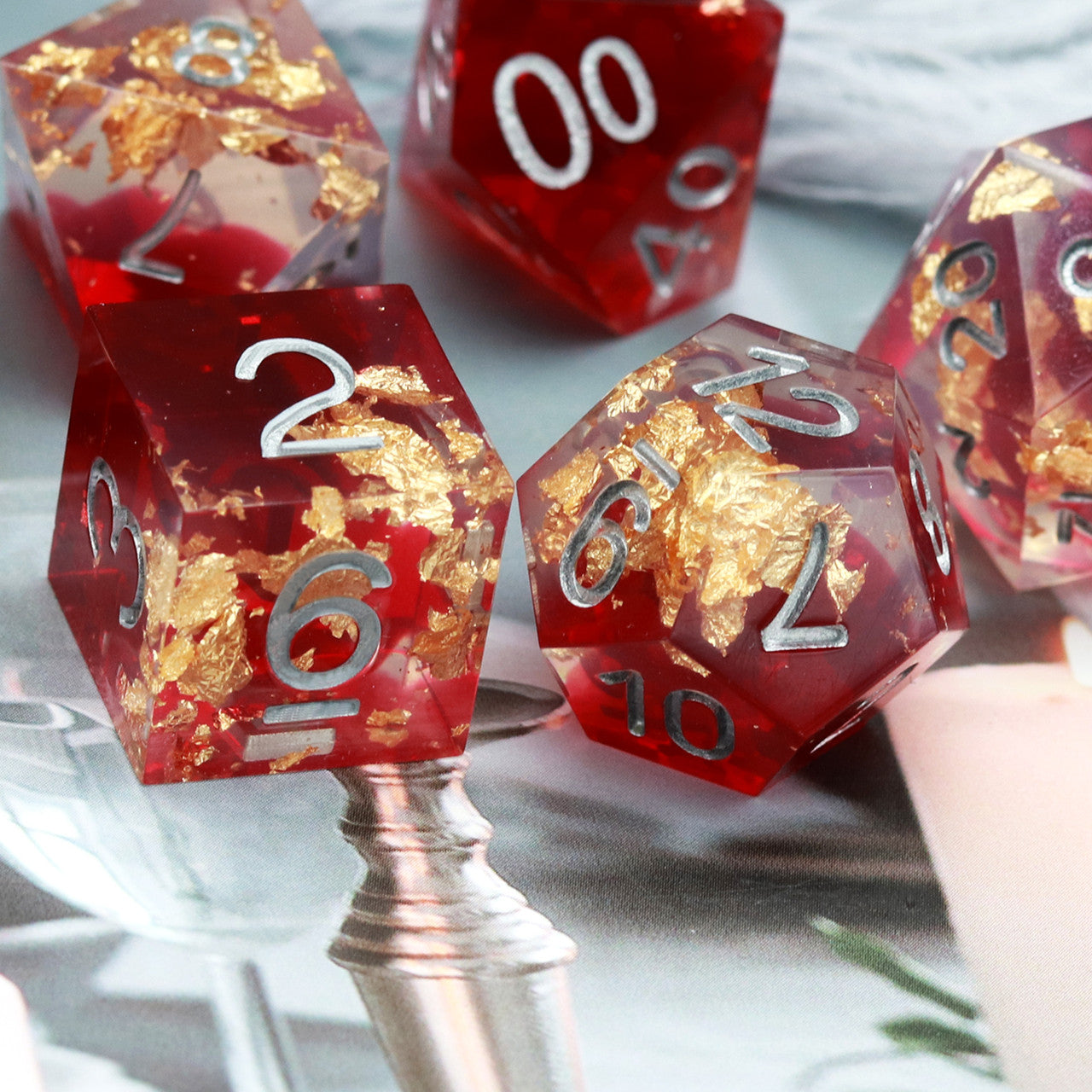 red sharp edge dnd dice set resin dice by haxtec