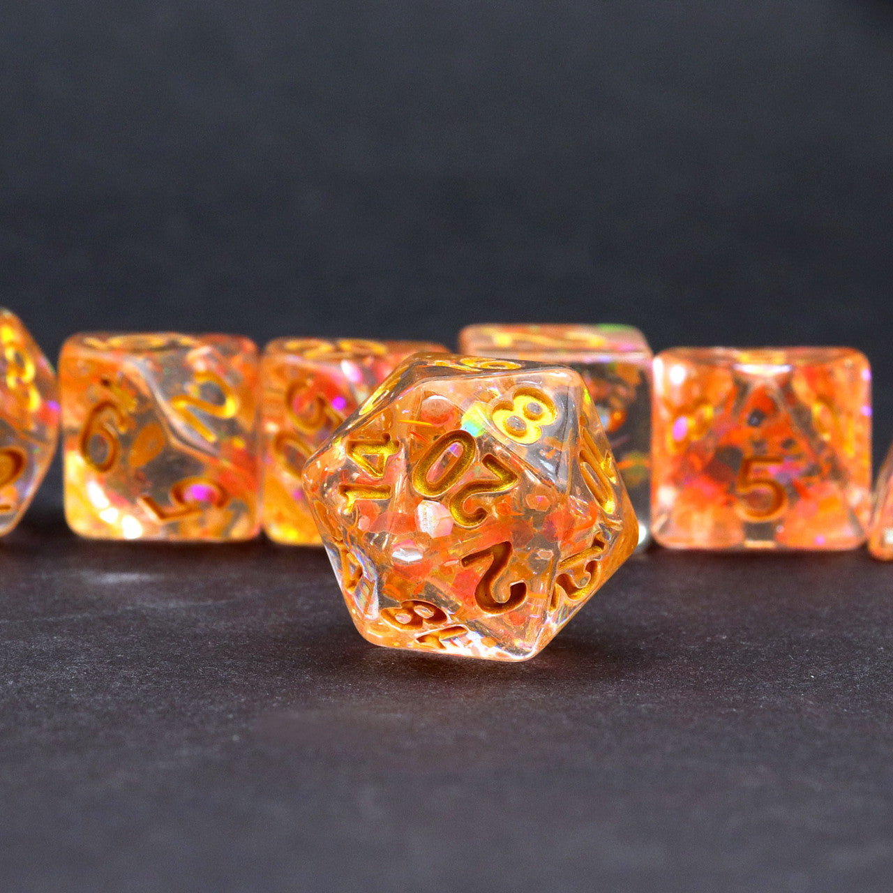 dnd dice, orange dice, dice set, dnd dice, dd dice, pink dice, glitter dice