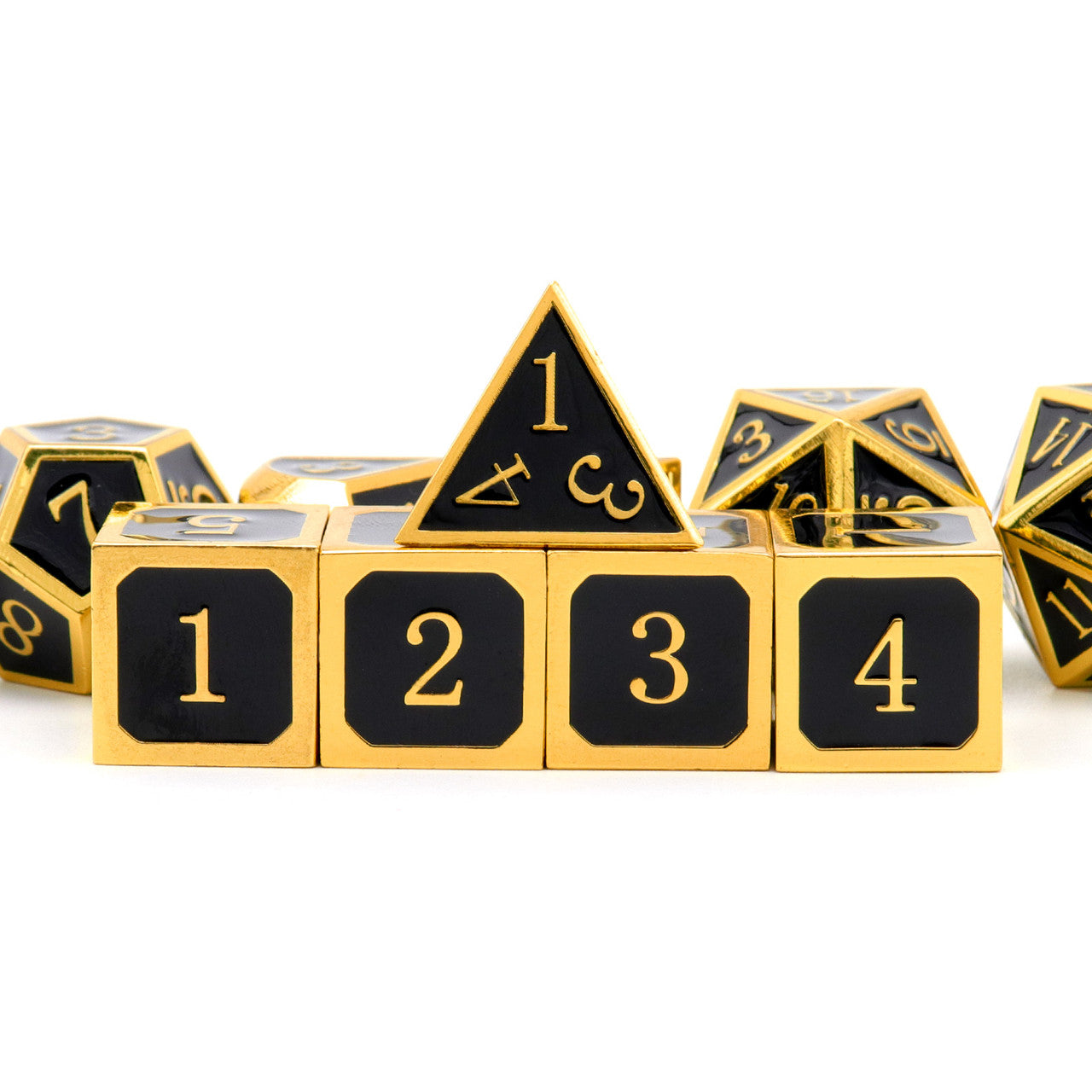 metal dice, dnd dice, gold dice, black dice, dice set, dnd dice