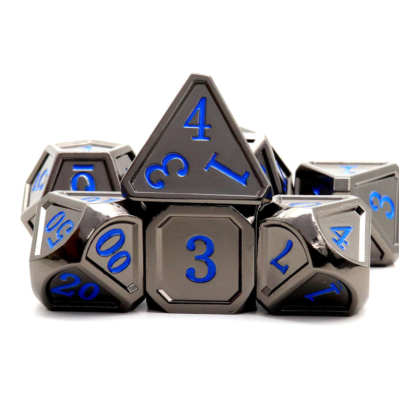 Haxtec Classic Collection Metal DND Dice-Black Blue Numbers