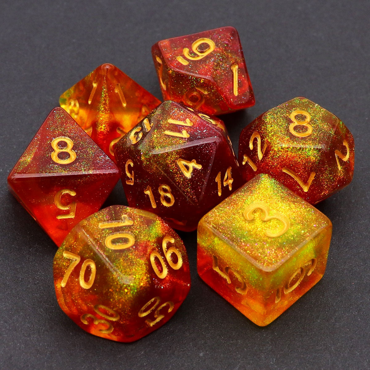 red yellow dnd dice set glitter rpg dice