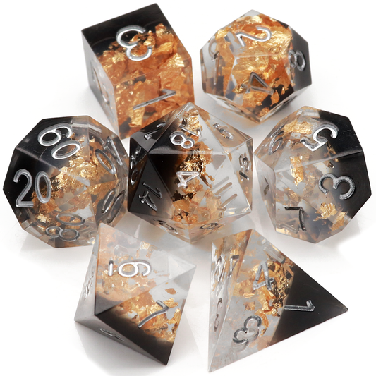 black clear dnd dice set sharp edge resin dice haxtec