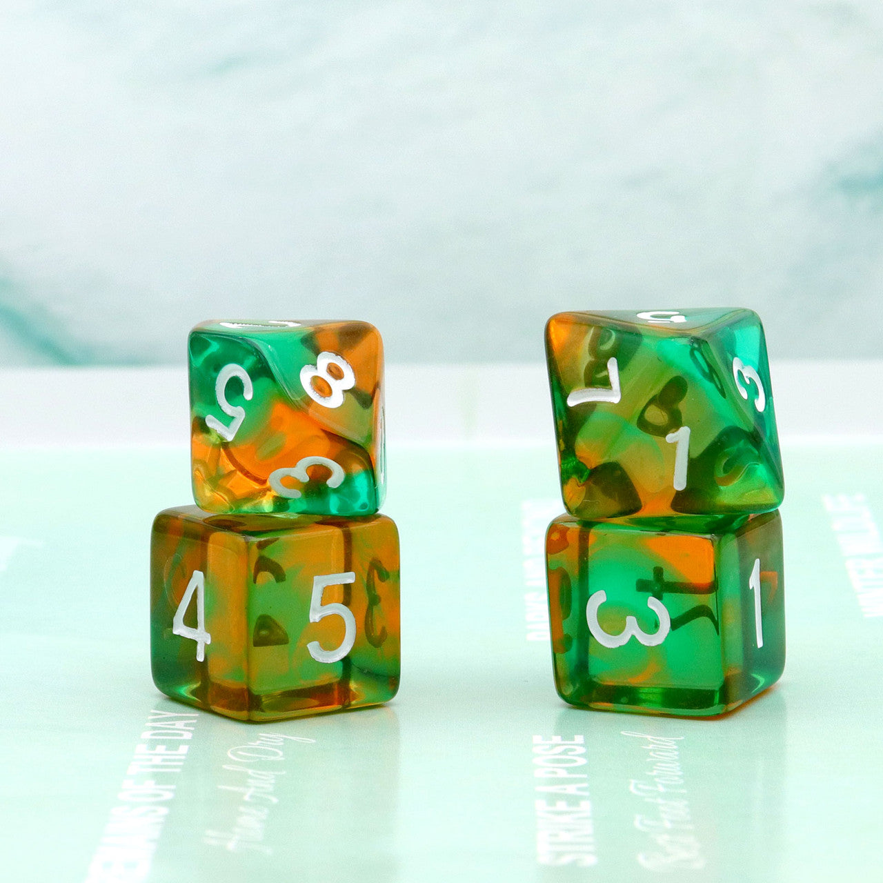 dnd dice,acrylic dice,rpg dice,green dice,dnd dice set,yellow dice,
