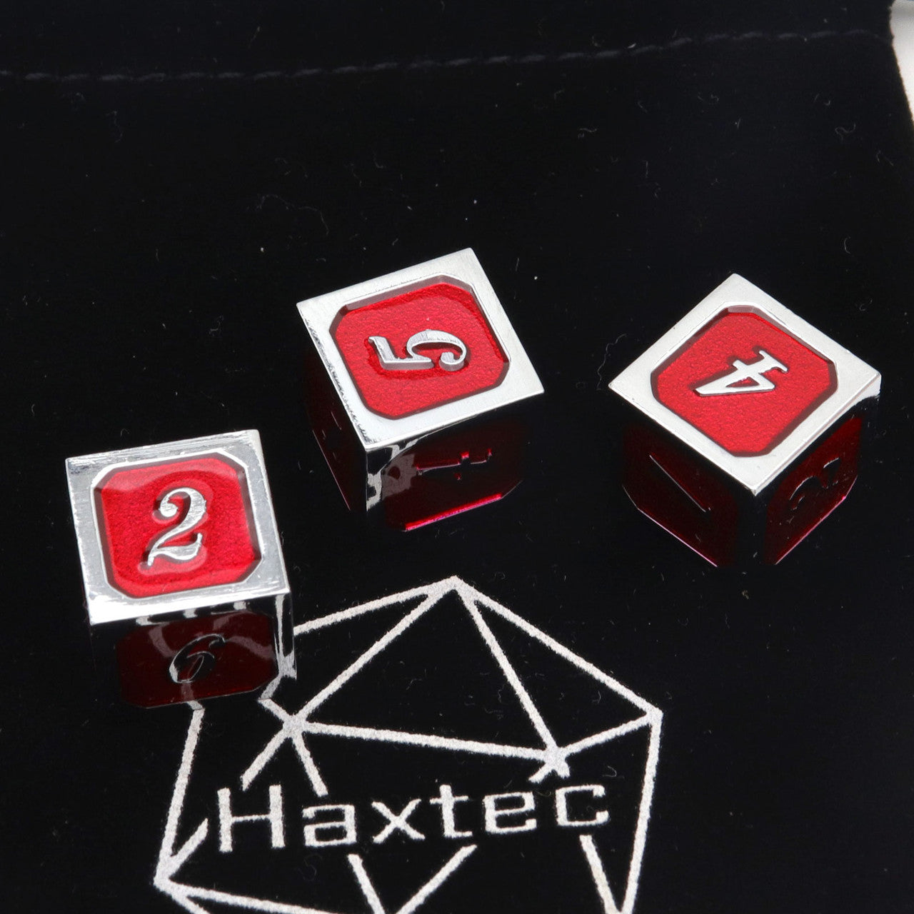 Metal D6 D&D Dice Set of Sharp Edges-Silver Red