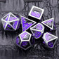 haxtec metal dnd dice, metal dice, dnd dice set, silver metal dice, purple metal dice, black metal dice