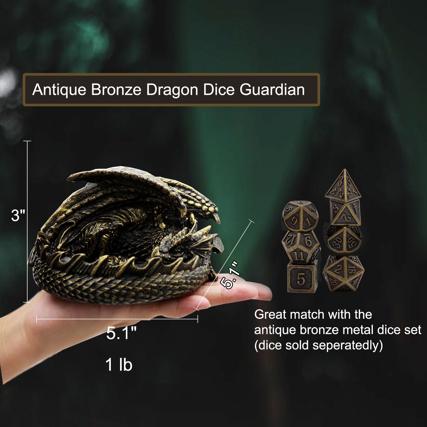 Haxtec Dragon Dice Jail Guardian DND Dice Tray Holder Dungeons and Dragons Accessories Novelty DM RPG Gift Dragon Statue Decor(Antique Bronze)