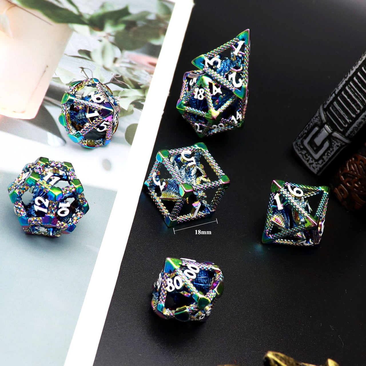 haxtec rainbow metal dnd dice set hollow metal dice