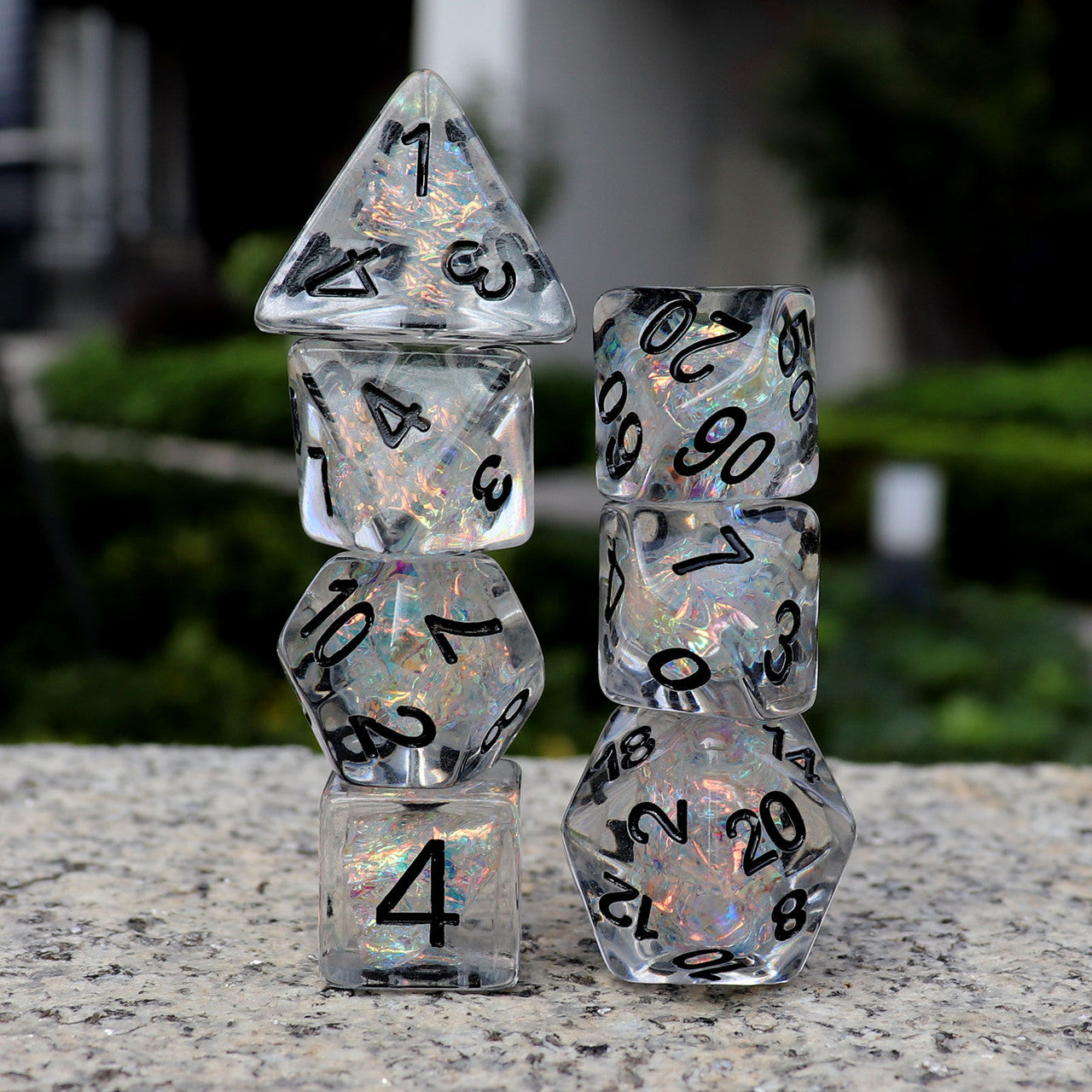 Iridescent dice, clear dice
