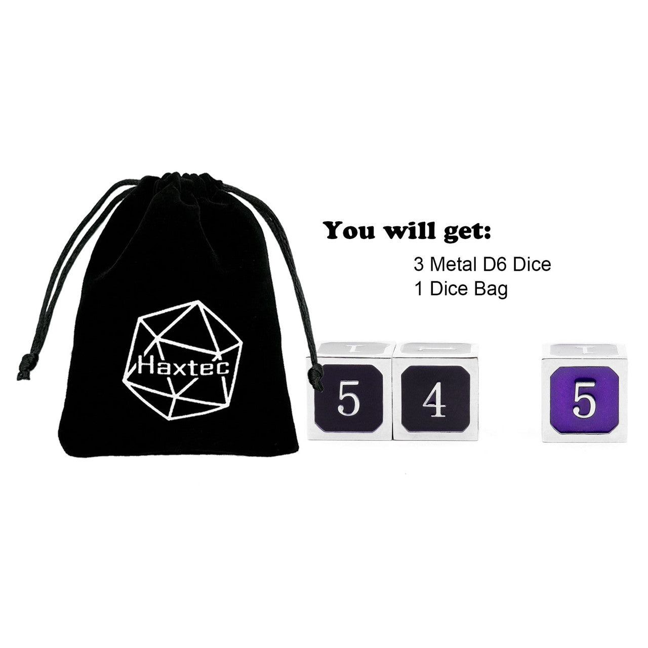 Haxtec Metal D6 Dice Heat Sensitive Color Changing DND Dice -Silver Black Purple Shift