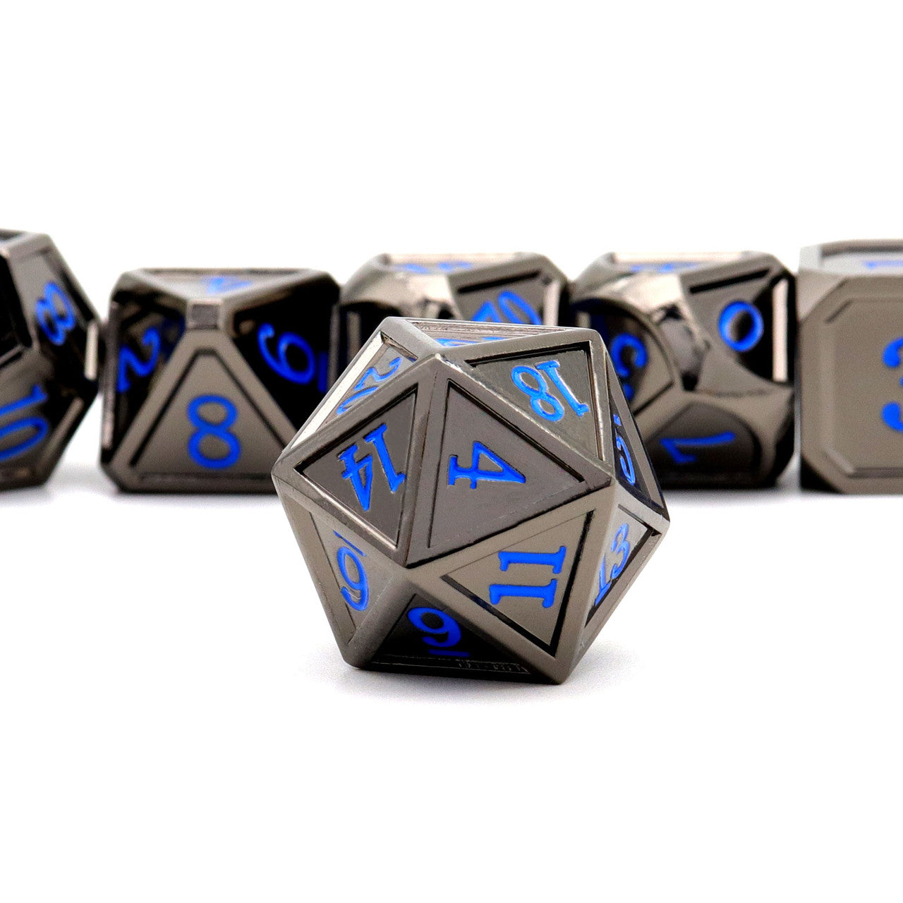 Haxtec Classic Collection Metal DND Dice-Black Blue Numbers