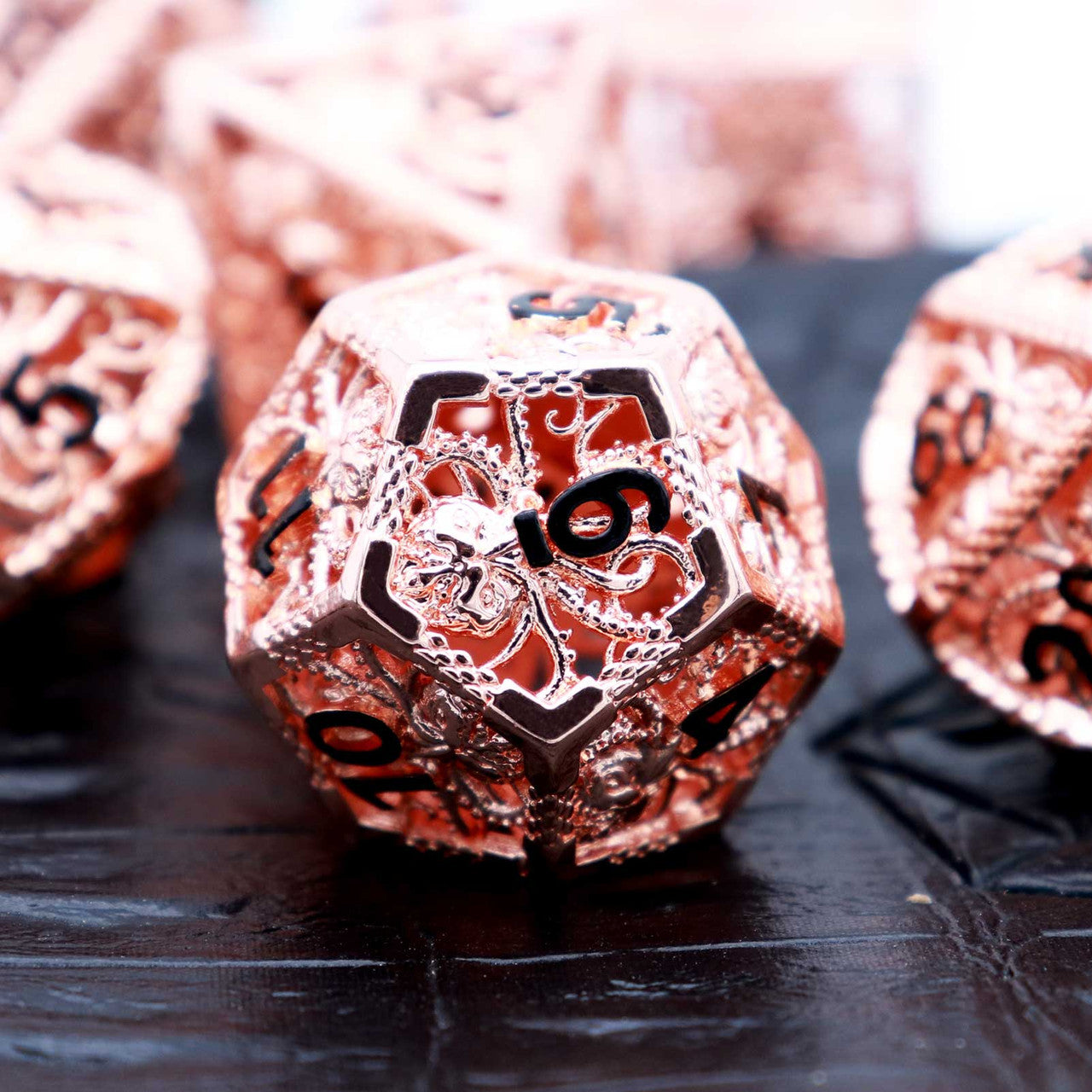 Haxtec Hollow Metal DND Dice Set Octopus Kraken Mind Flayer Dice-Copper Black Numbers