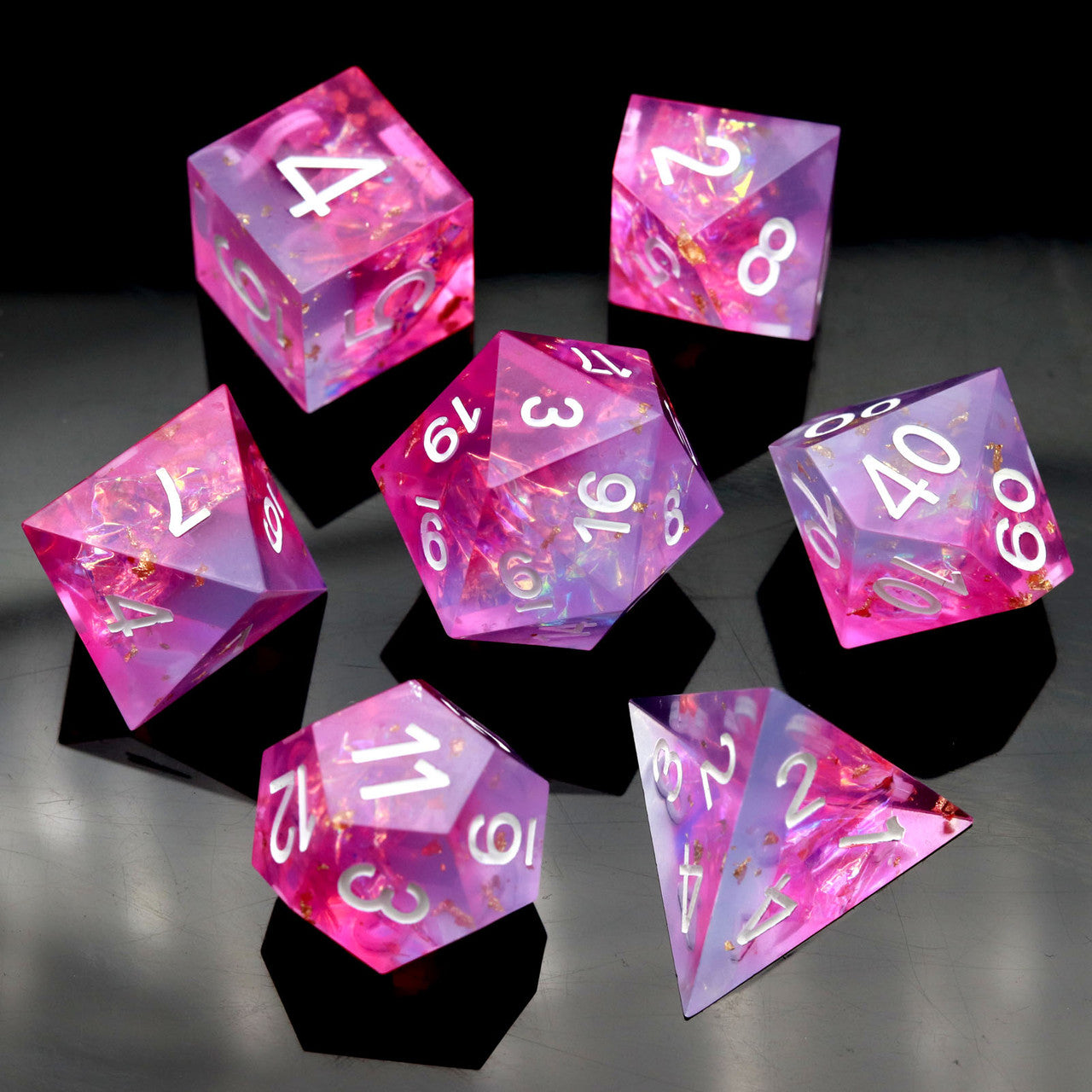 pink blue purple sharp edge dnd dice set