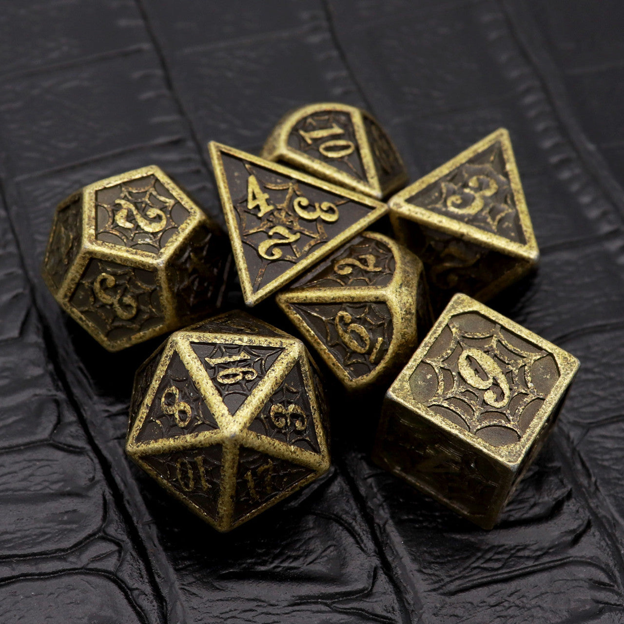 web metal dnd dice set antique copper bronze silver iron grey dice