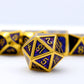 gold metal dice, glitter metal dice , blue glitter dice, haxtec metal dice, blue purple glitter dice, rpg dice , polyhedral metal dice