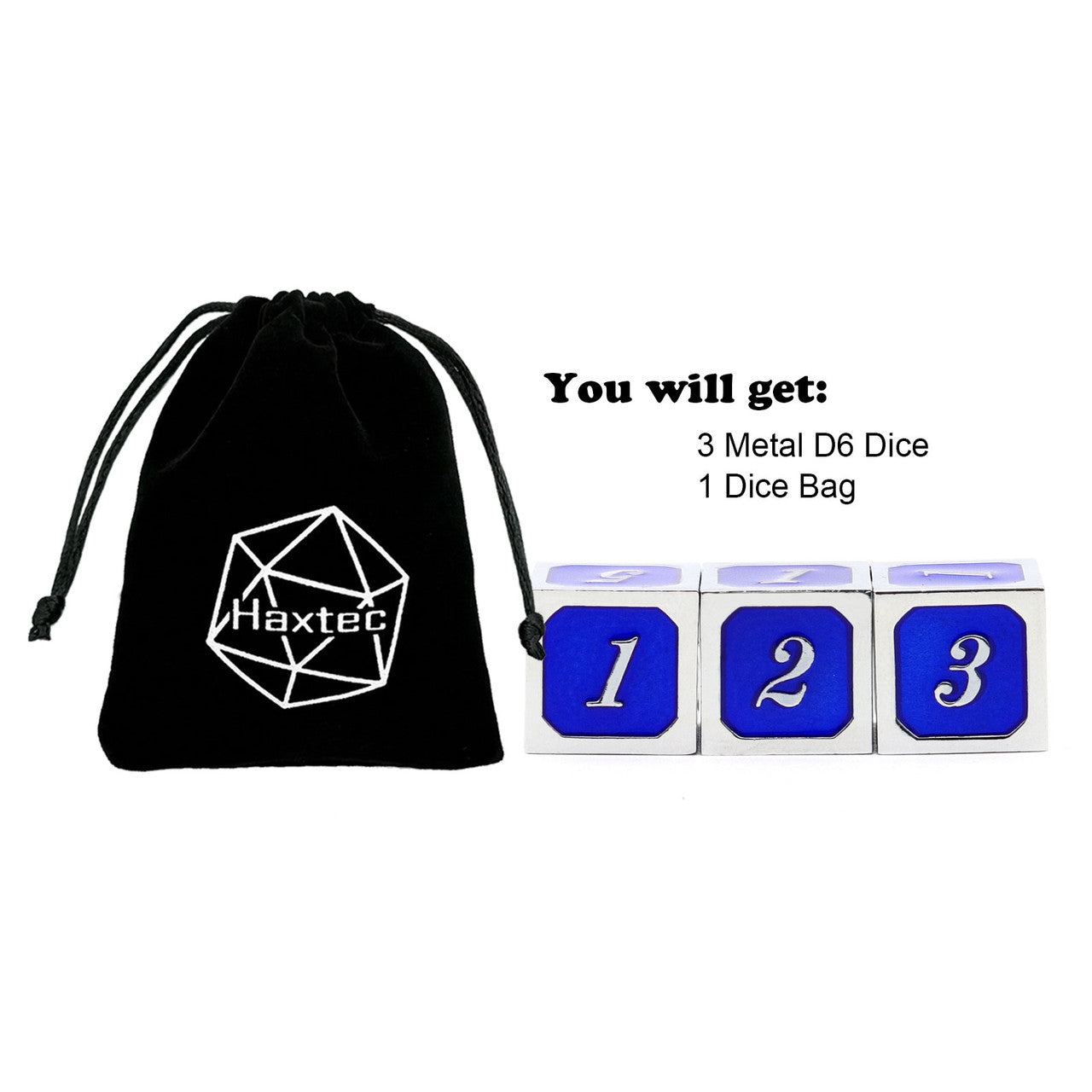 Metal D6 D&D Dice Set of Sharp Edges-Silver Navy Blue