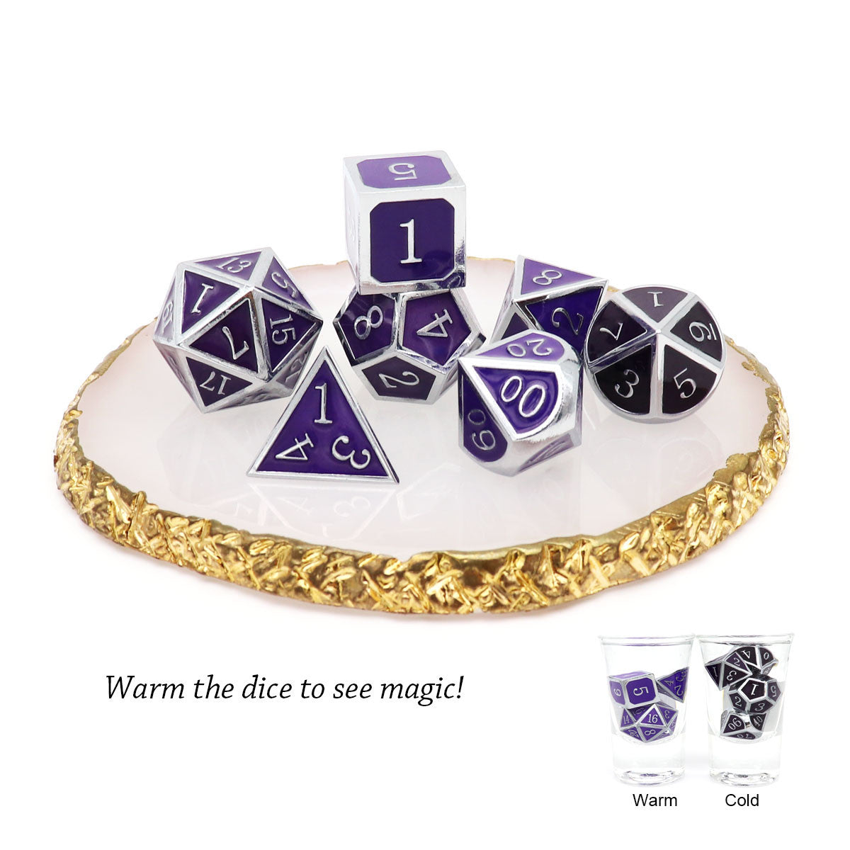 metal dice , silver black purple metal dice, color changing metal dice, temperature color changing dice, thermo-sensitive dice, dragon dice, silver metal dice, black metal dice, purple metal dice,