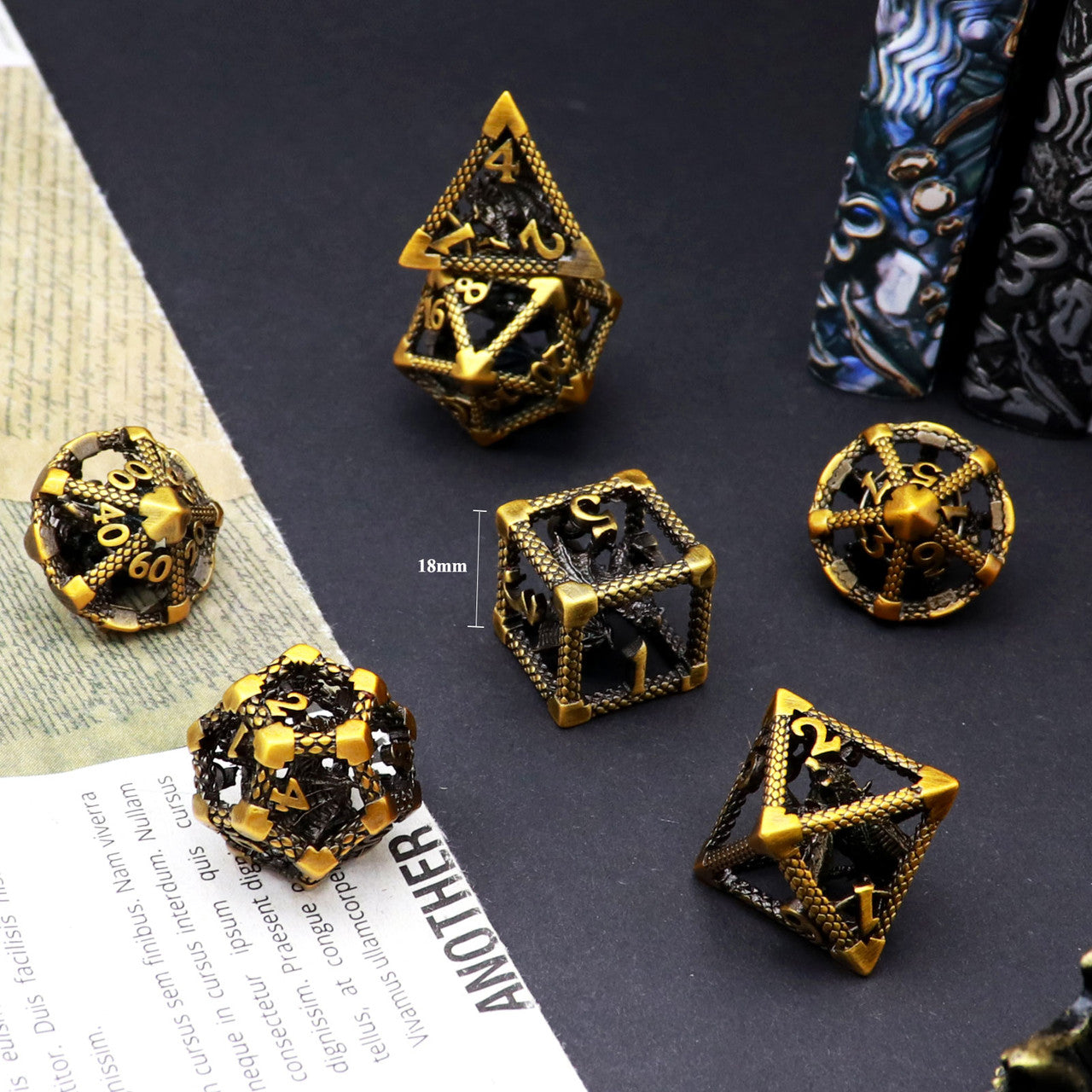 haxtec antique gold hollow metal dnd dice set