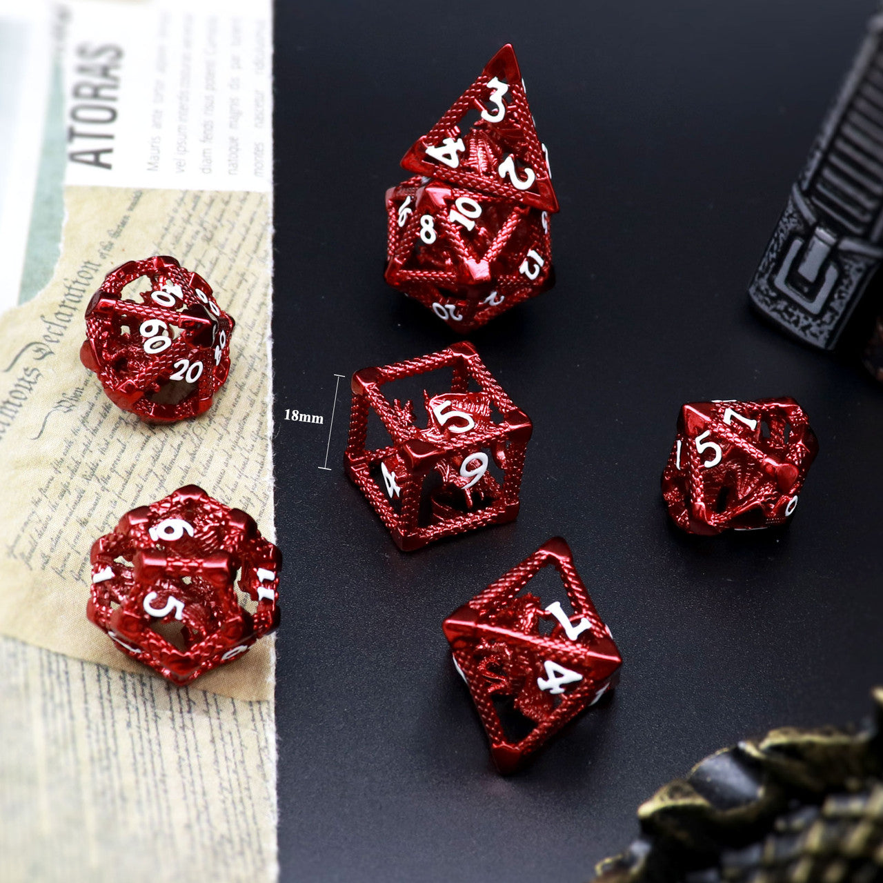 haxtec red hollow metal dnd dice set dragon dice