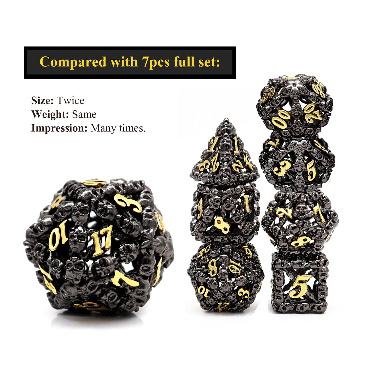 Haxtec Giant D20 Dice 40mm Hollow Metal Black Gold 20 Sided DND Dice W/ Leather Dice Bag