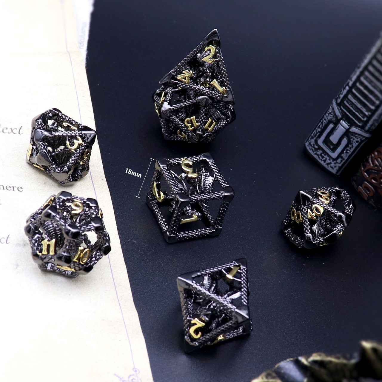 haxtec black gold hollow metal dnd dice set