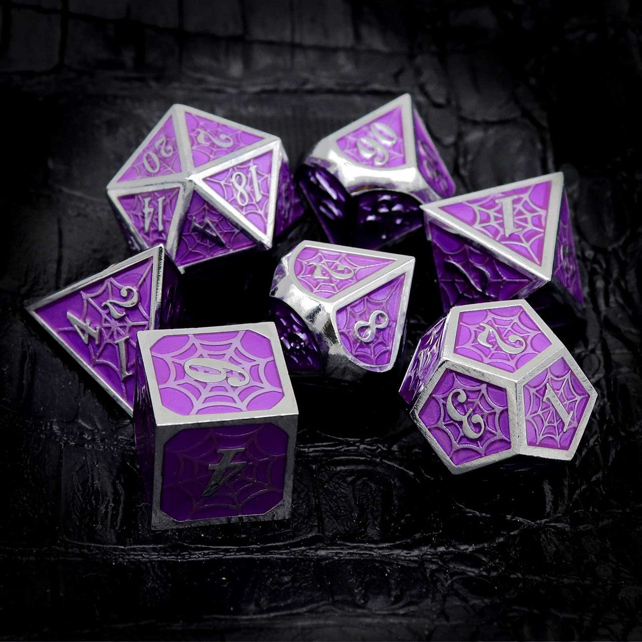 haxtec dice, purple dice, metal dice, purple metal dice, dnd dice, the net dice, net dice