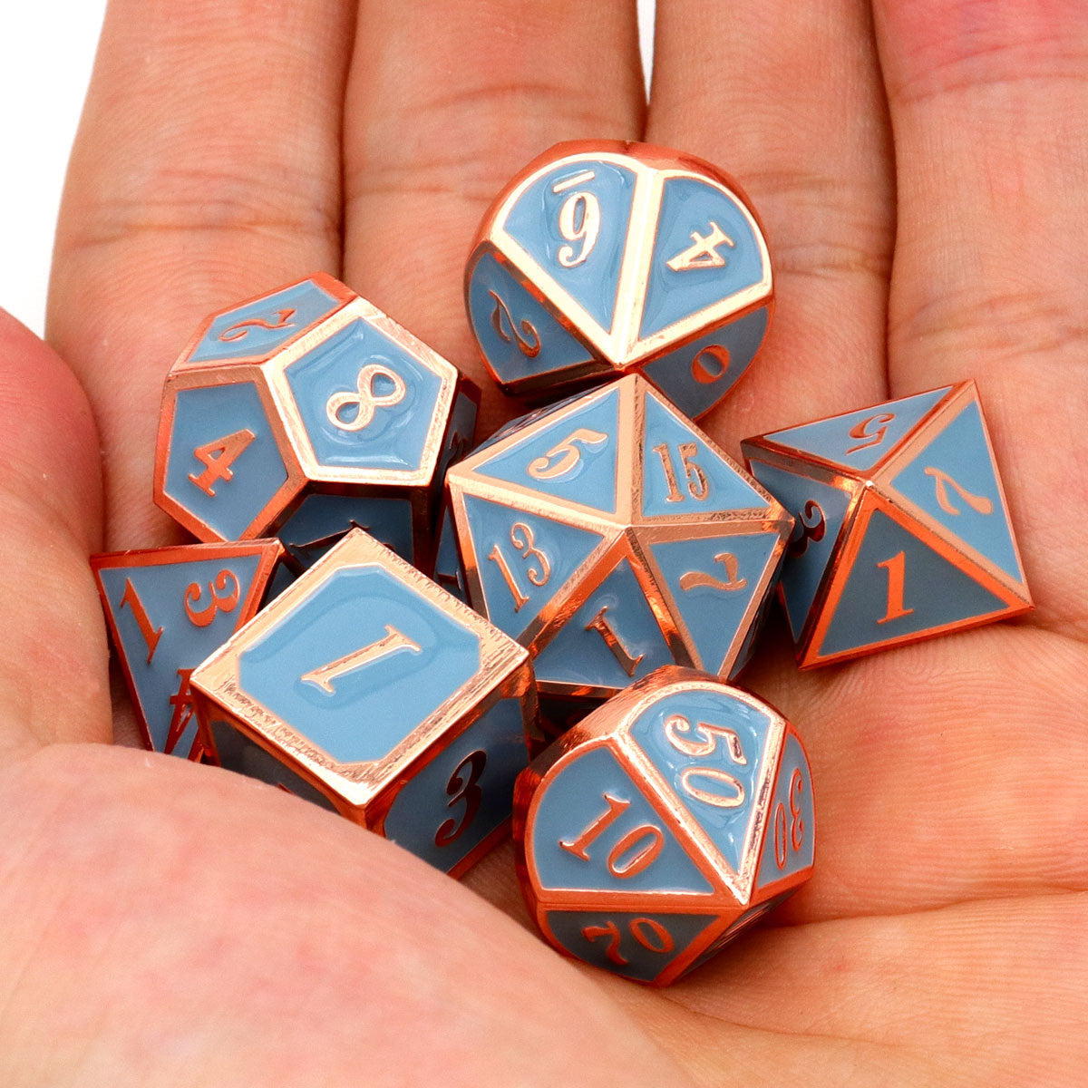 copper dice, metal dice, rosegold dice, haxtec dice