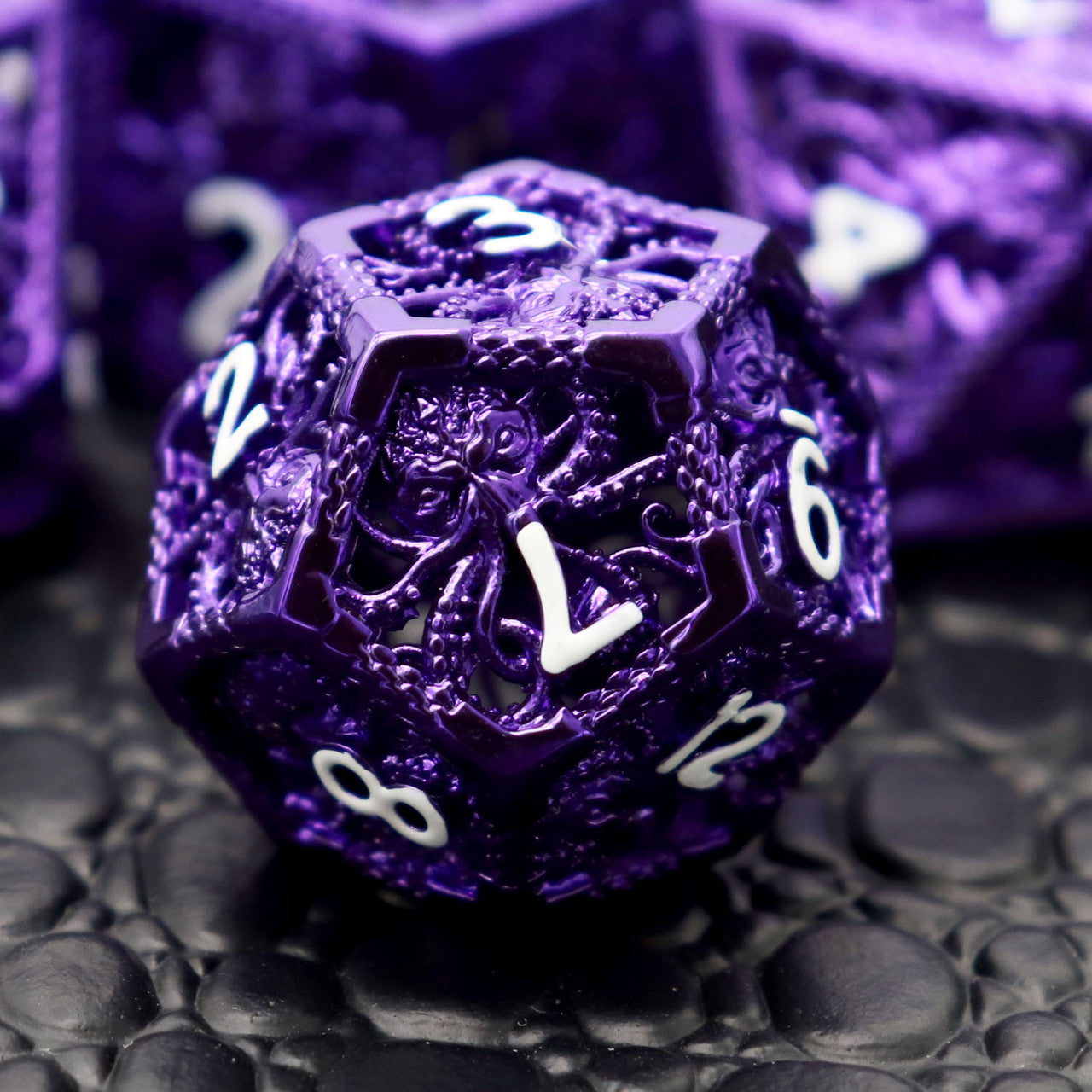 purple hollow dice, metal dice purple