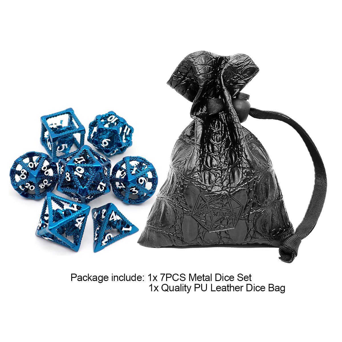 haxtec blue hollow metal dnd dice set flying dragon