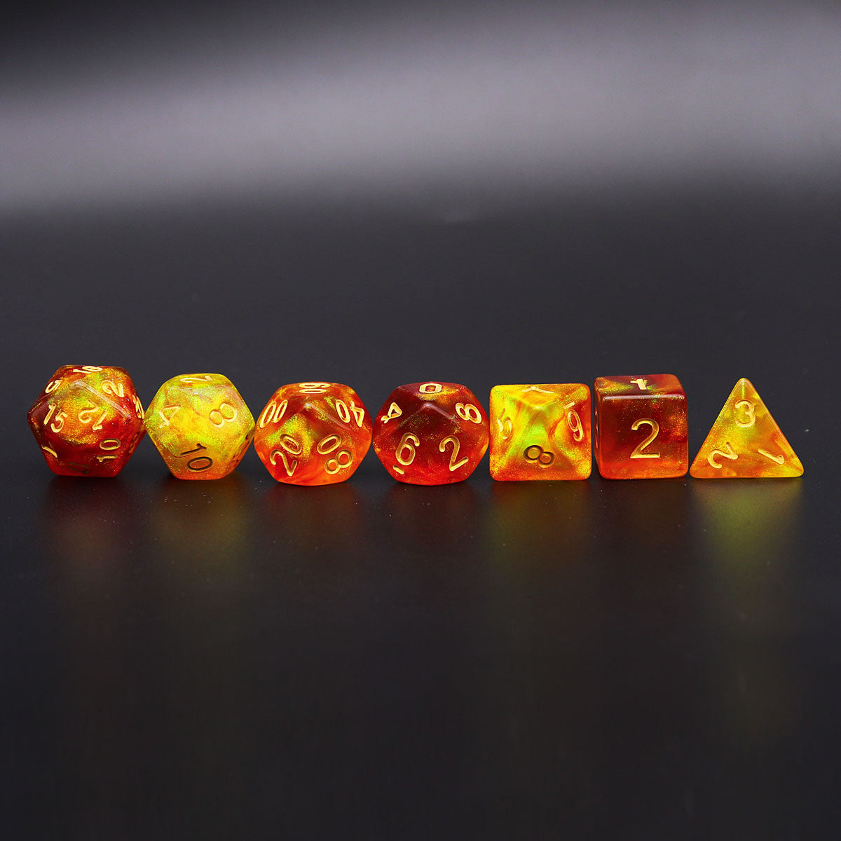 red yellow dnd dice set glitter rpg dice