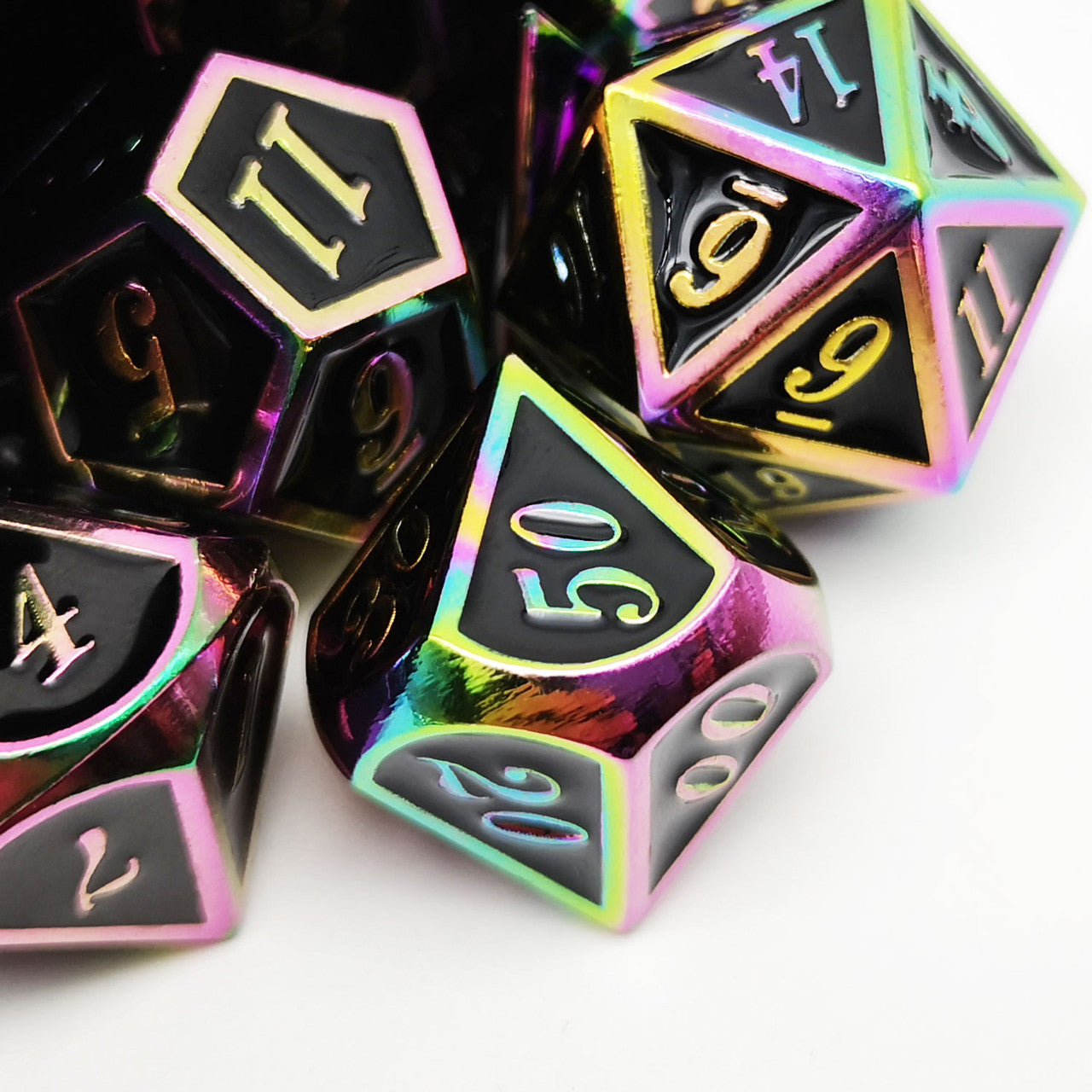 Rainbow Metal DND Dice-Black Rainbow