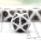 antique dice, ancient dice, grey dice, rpg dice, bone dice, polyhedral dice, dice set, dnd dice, black dice