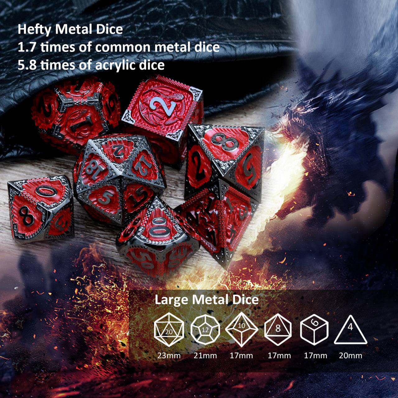 black red dragon metal dnd dice set by haxtec dice