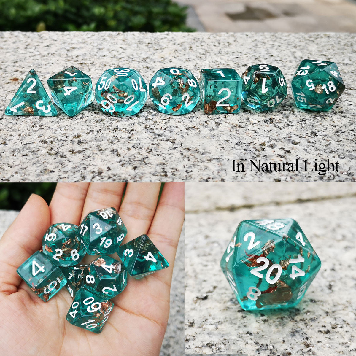 Haxtec Teal Rosegold Foil DND Dice Set-Wonderland