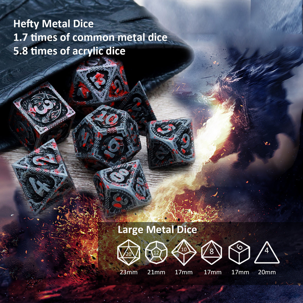 bloodstained metal dnd dice set dragon pattern