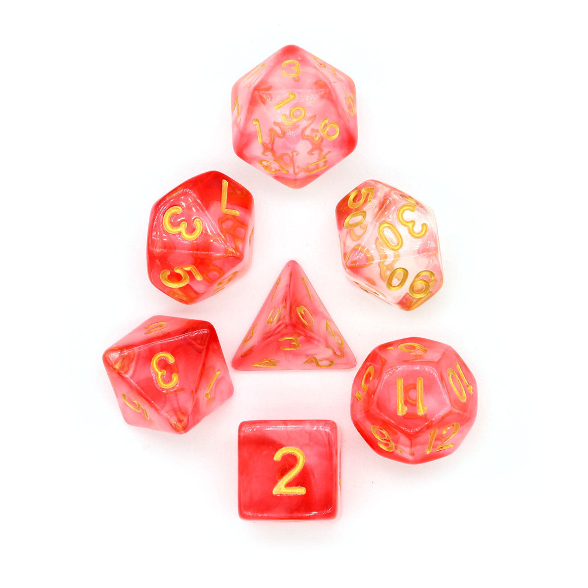 red dice, dnd dice, rpg dice, polyhedral dice, vapor dice, swirl dice, clear dice