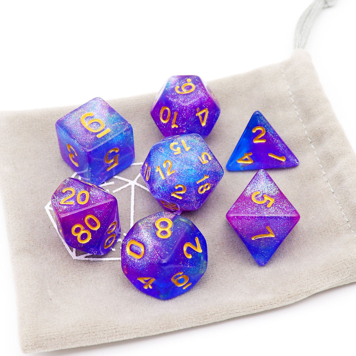 Haxtec Iridescent Glitter DND Dice Set-Blue Purple Glitter(Twilight)