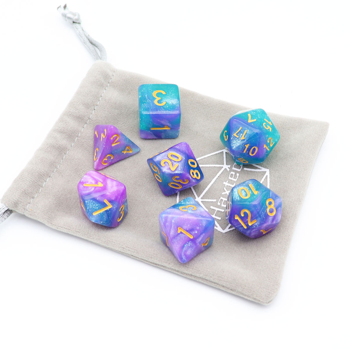 baby blue dice, purple blue dice set, glitter dice, dnd dice, dice set, blue dice, purple dice