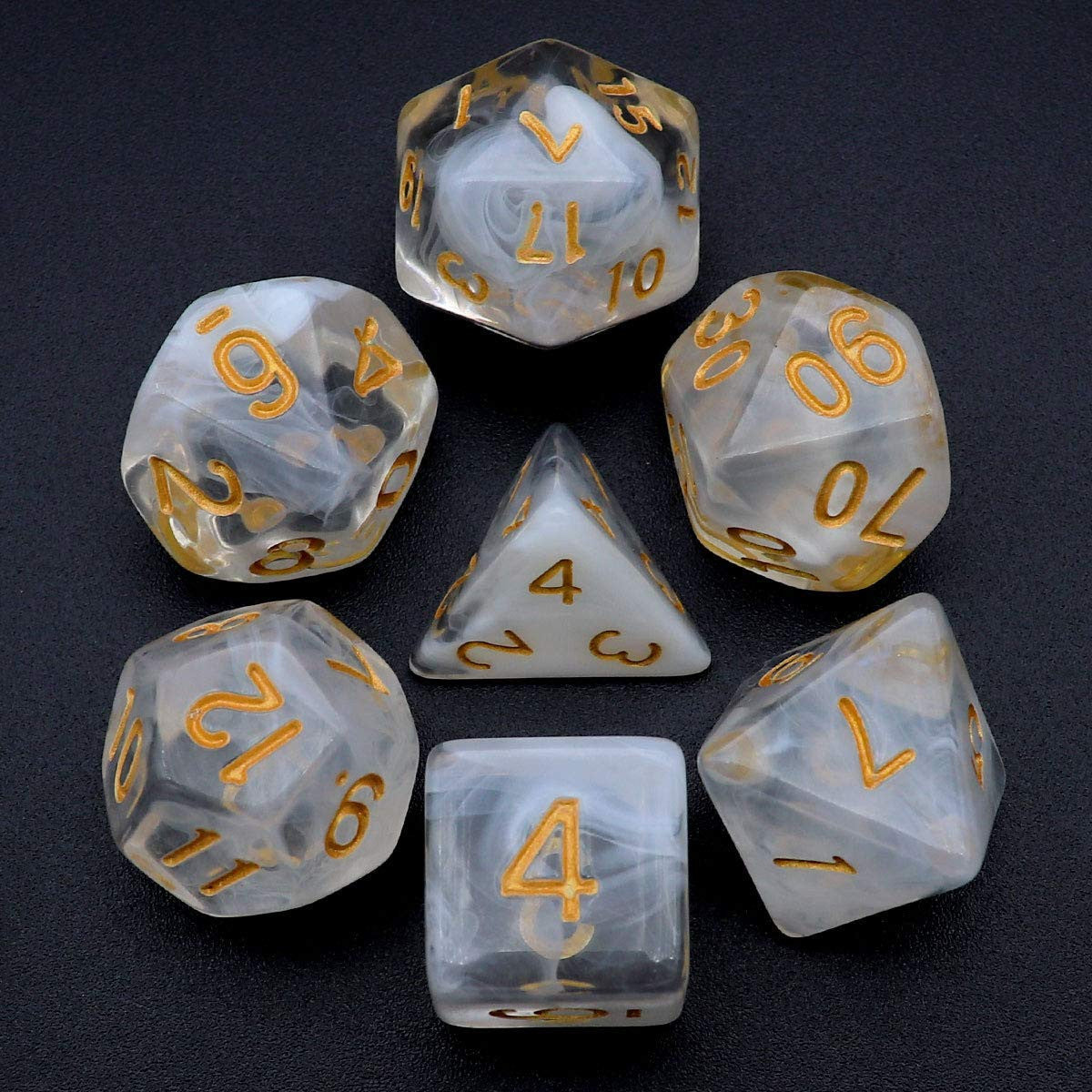 white dice, swirl dice, dnd dice, dice set ,ink dice, swirl dice, vapor dice, clear dice